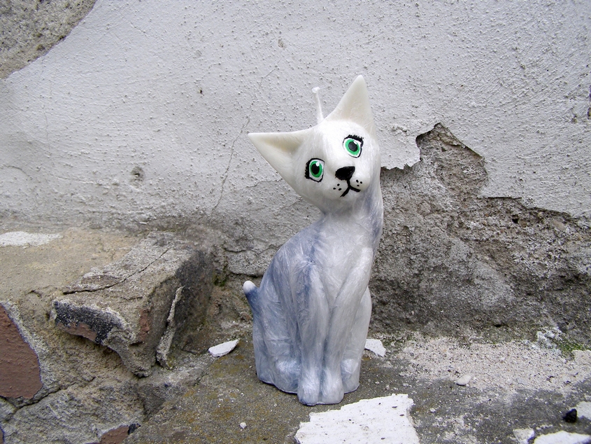 Svíčka z palmového vosku - Kočka 15 cm - ledový mramor