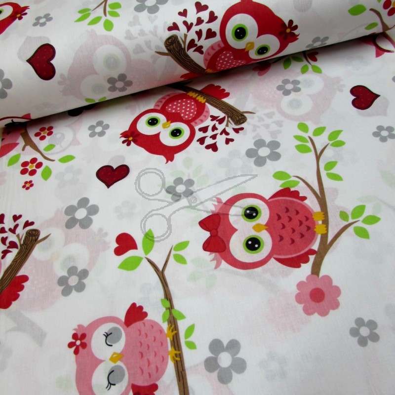 Bavlněná látka - metráž - sovička červená - š.240 cm