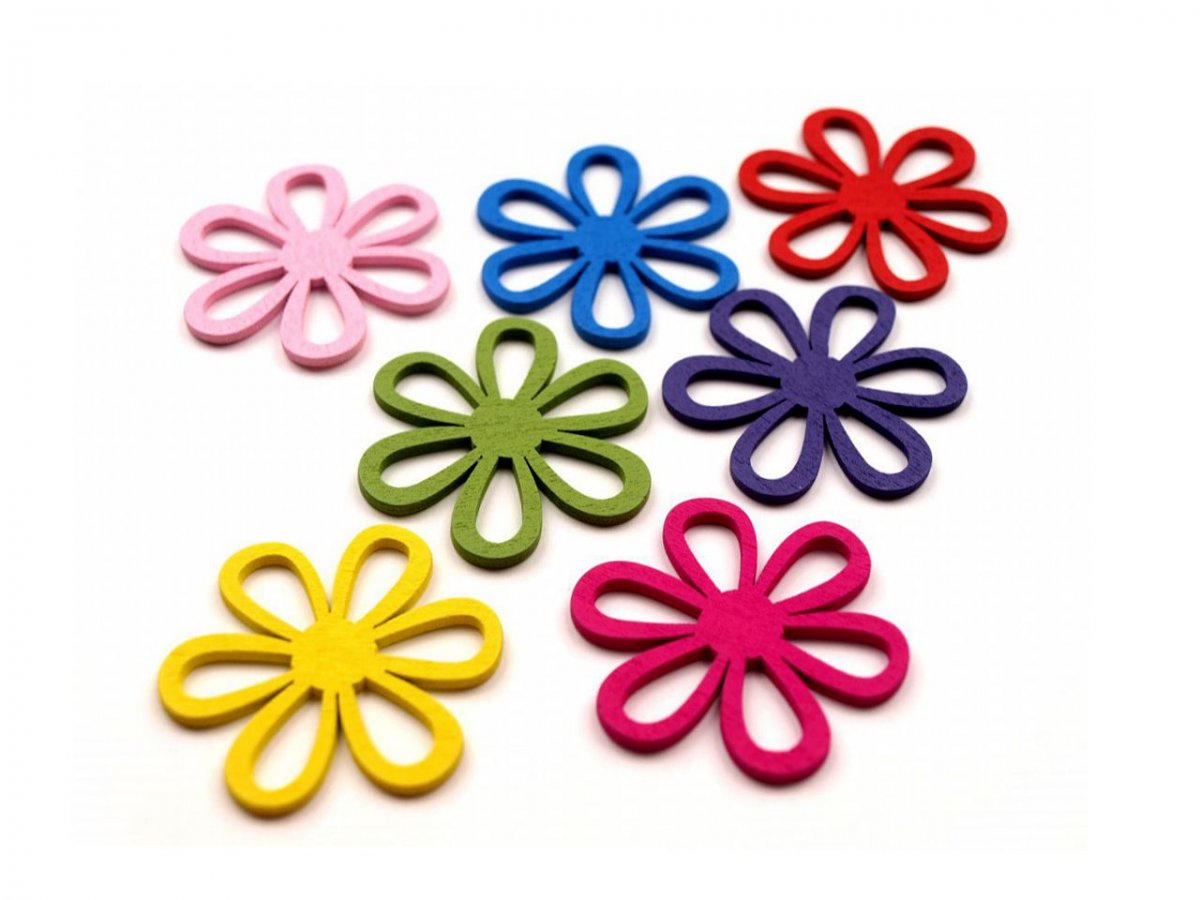 Dřevěný výsek Květ 4ks- Fuchsiová, fialová