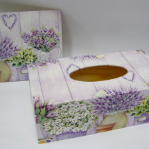 Sada - krabice na kapesníky a obrázek - Fialové květináče