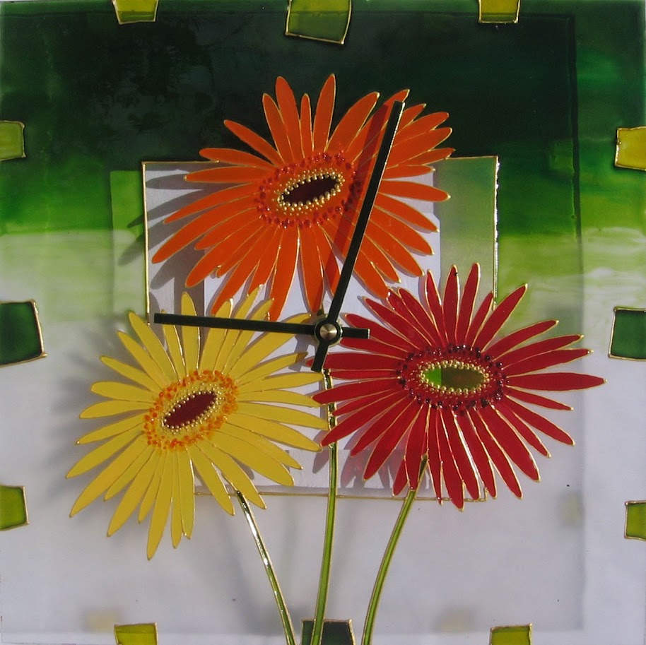 Zářivé gerbery v zeleném rámu-30x30cm