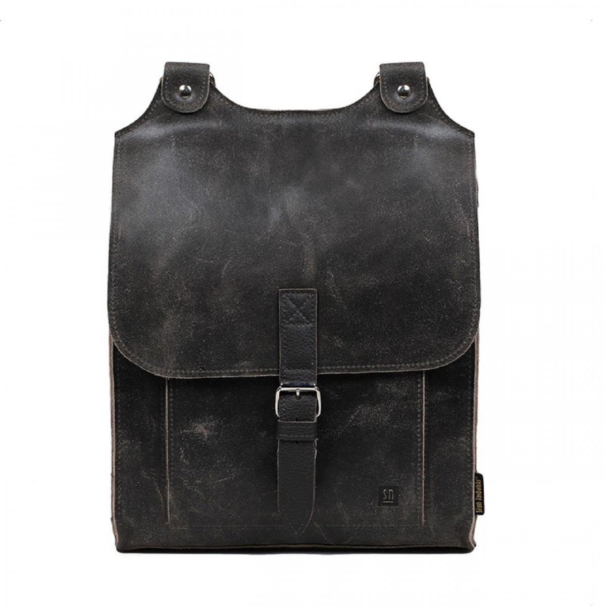 Kožený batoh šedý s tm. hnědým řemínkem -20%