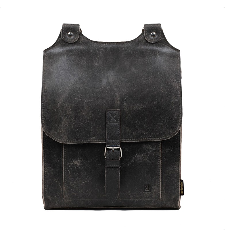 Kožený batoh šedý s tm.hnědým řemínkem -15%