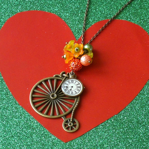 Vintage kolo s hodinami - náhrdelník