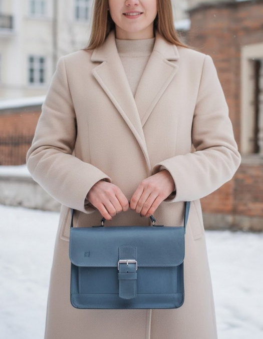 Kožená taška OLY -  modrošedá