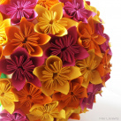Svatební origami kytice - fuchsie, žlutá, oranžováV