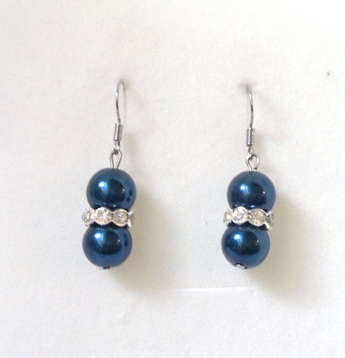 Tmavě modré náušničky se štrasovými rondelkami