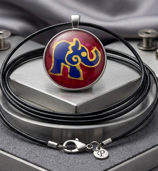 Ručně malovaný skleněný náhrdelník –Slon pro štěstí