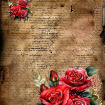 Rýžový papír A4 pro tvoření - Vintage písmo růže - KB0574