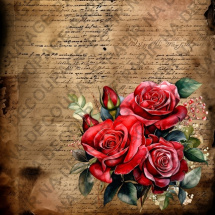 Rýžový papír A4 pro tvoření - Vintage písmo růže - KB0575