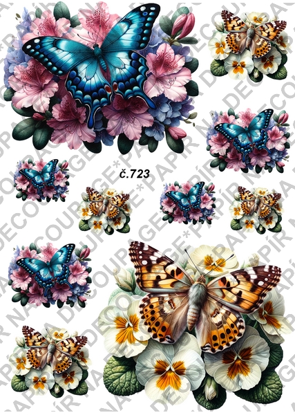 Rýžový papír A4 pro tvoření - Motýl na květině - KB723