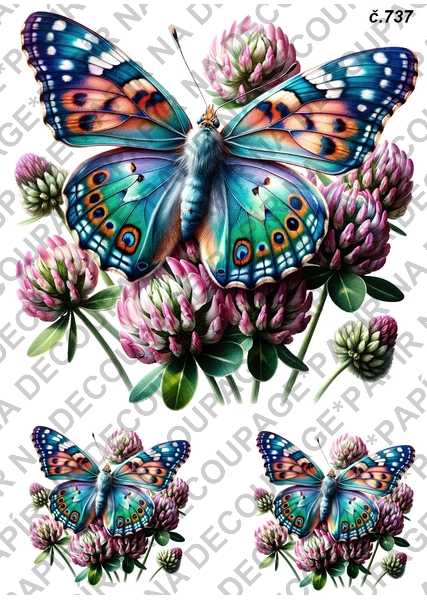 Rýžový papír A4 pro tvoření - Motýl na květině - KB737