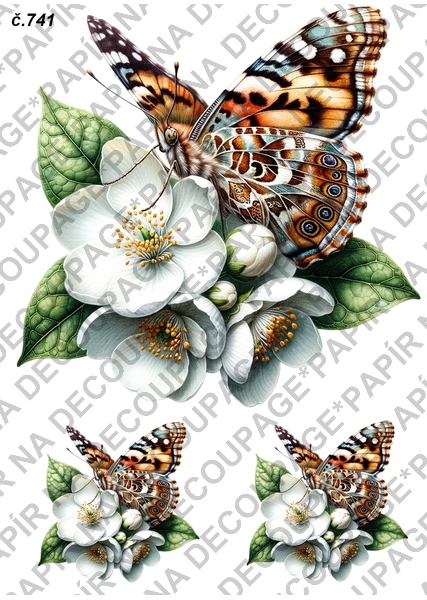 Rýžový papír A4 pro tvoření - Motýl na květině - KB741