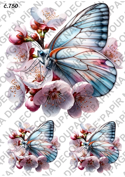 Rýžový papír A4 pro tvoření - Motýl na květině - KB750