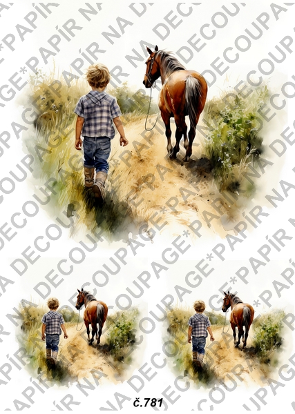 Rýžový papír A4 pro tvoření - Děti a kůň procházka - KB0781