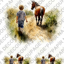 Rýžový papír A4 pro tvoření - Děti a kůň procházka - KB0781