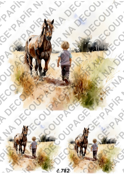 Rýžový papír A4 pro tvoření - Děti a kůň procházka - KB0782