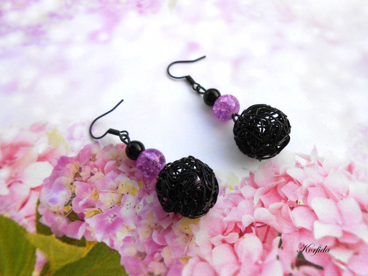 Náušnice černé + fialové (164/17)