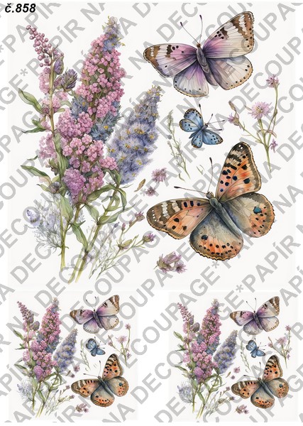 Soft papír A4 pro tvoření - Motýli s květinami - KBS858