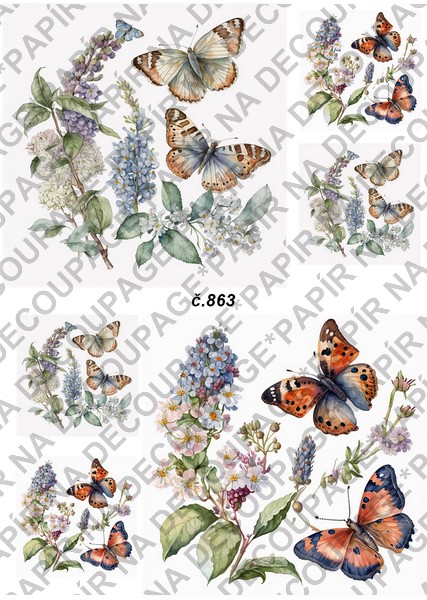 Soft papír A4 pro tvoření - Motýli s květinami - KBS863