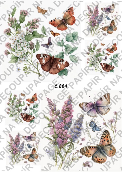 Soft papír A4 pro tvoření - Motýli s květinami - KBS864