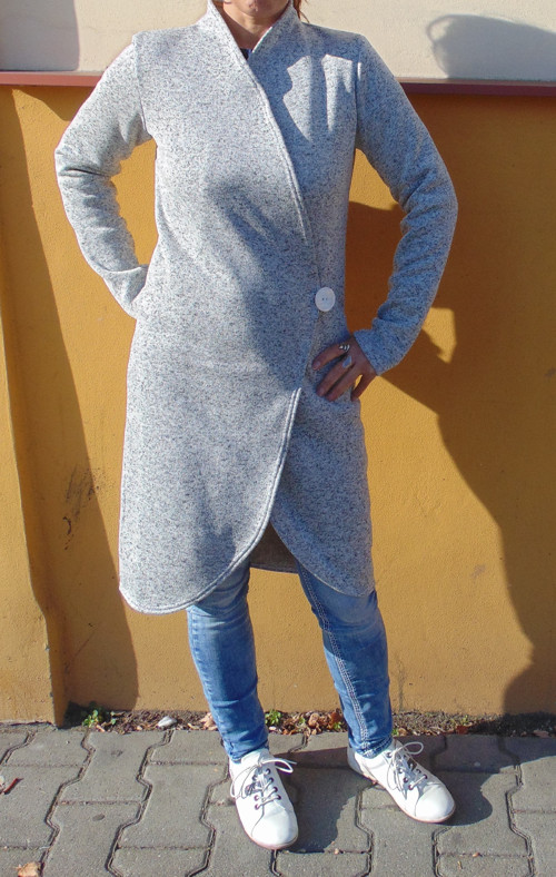 Kabátek zavinovací šedý melír S - XXXL