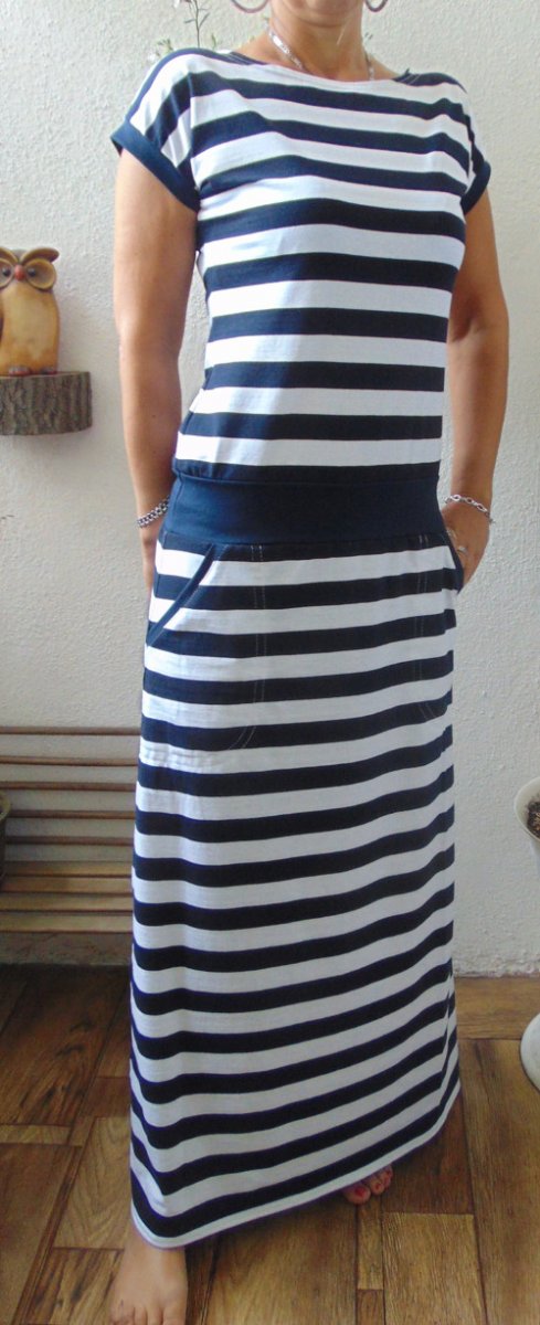 Dlouhé šaty námořník pruhy XS -  XXXL