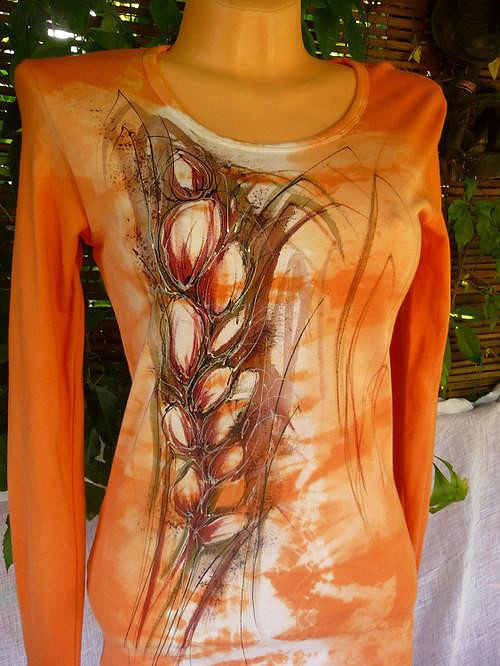 Malované tričko,oranžové květy