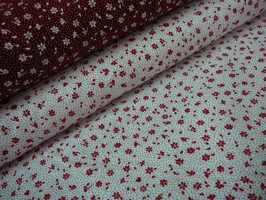 Bavlněná látka - metráž - vínová kytička na bílé - š. 160 cm