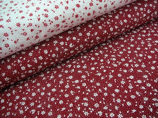 Bavlněná látka - metráž - bílá kytička na vínové - š. 160 cm