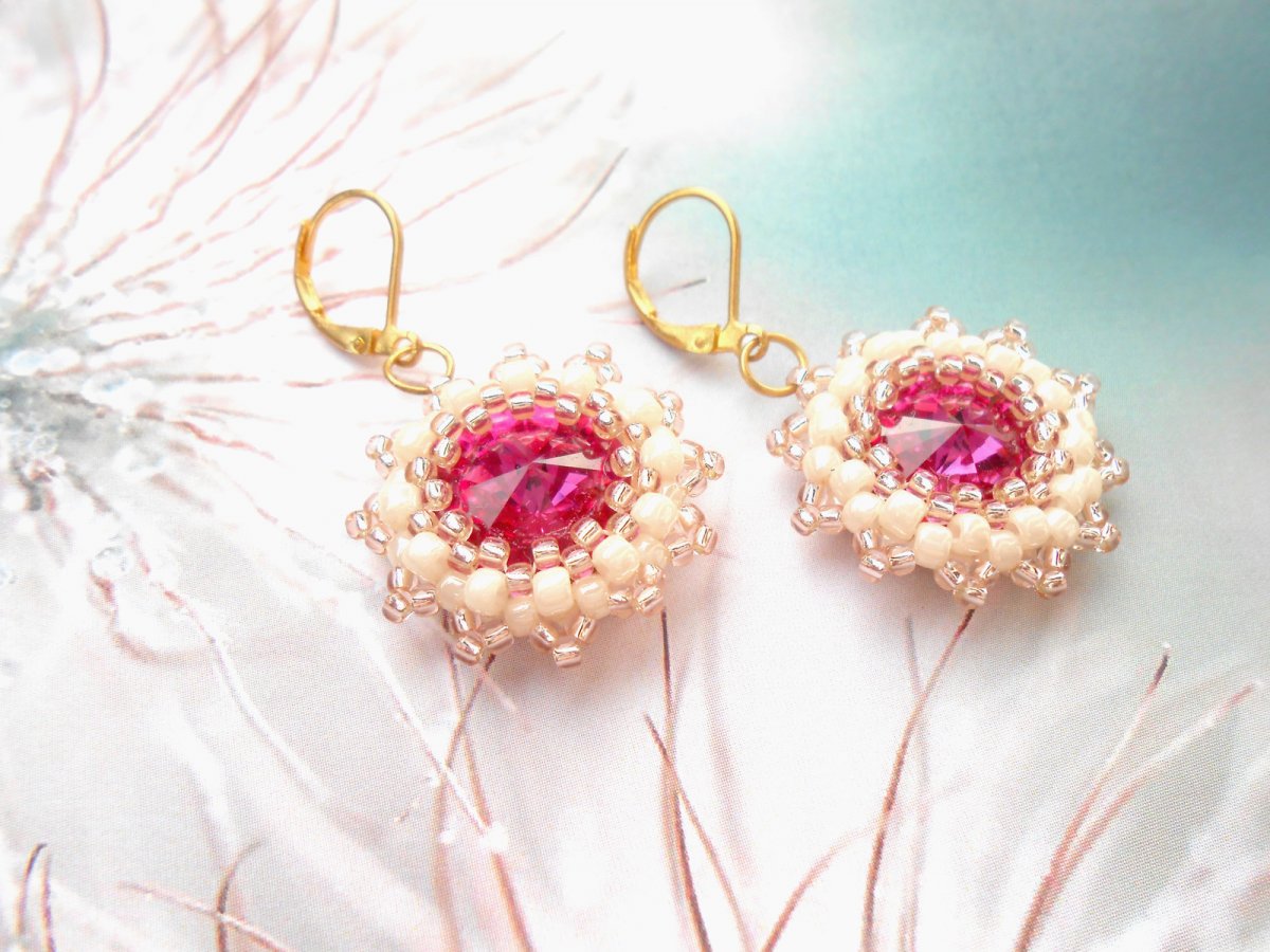 Náušnice maliny se smetanou swarovski rivoli (639/16)