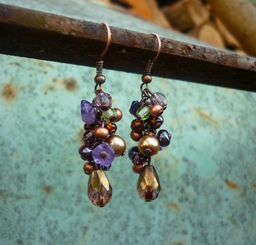 Náušnice - ametystový hrozen