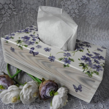 Krabička na kapesníky bílá s fialovými květinkami