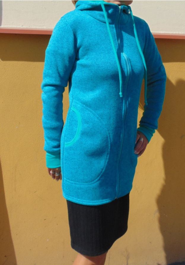 Dlouhá mikina s kapucí - barva smaragdová S - XXXL