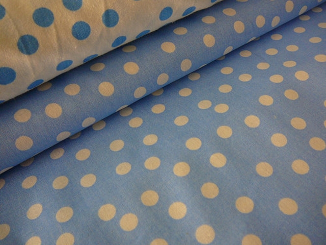 Bavlněná látka - metráž - sv.modrá a větší bílý puntík - š. 150 cm