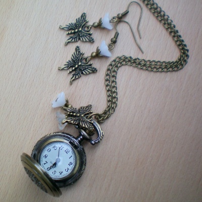 Bronzové hodinky s motýlkem - souprava