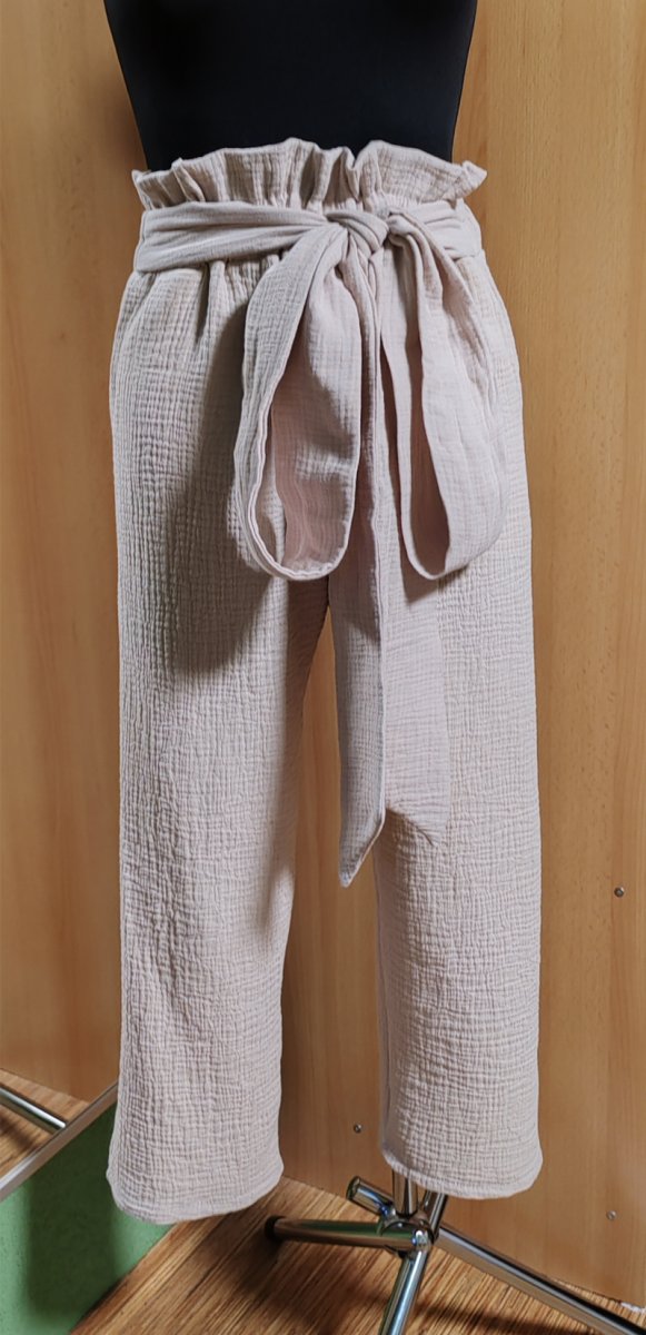 Široké kalhoty - mušelínové - béžové +dárek 