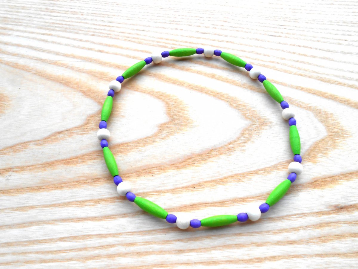 Korále dřevěné béžová+zelená+fialová 