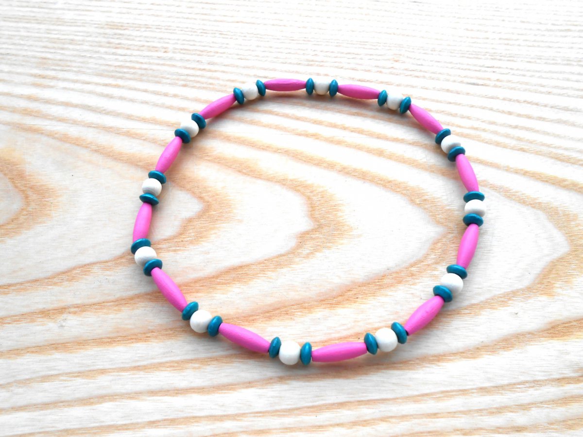 Korále dřevěné smaragdová+béžová+růžová 