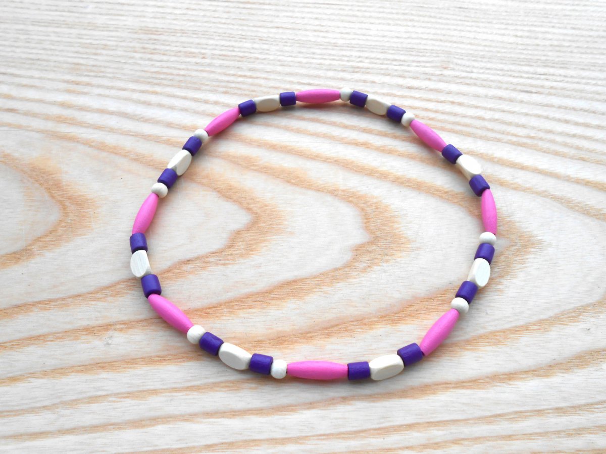 Korále dřevěné fialová+béžová+růžová