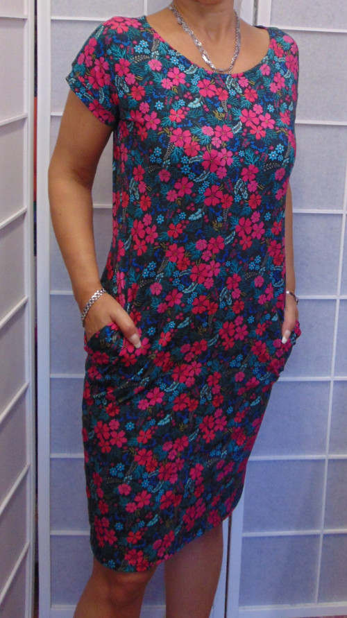 Šaty s kapsami - růžové kvítky, velikost M ~ SLEVA ~