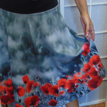 Půlkolová sukně s vysokým pasem - vlčí máky, velikost M/L - POSLEDNÍ KUS!