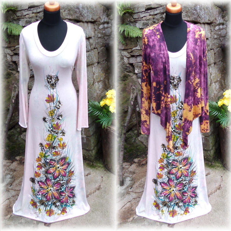 Šaty malované+elastické,batikované bolerko-XL-XXL