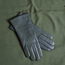 Khaki kožené rukavice s hedvábím II jakost