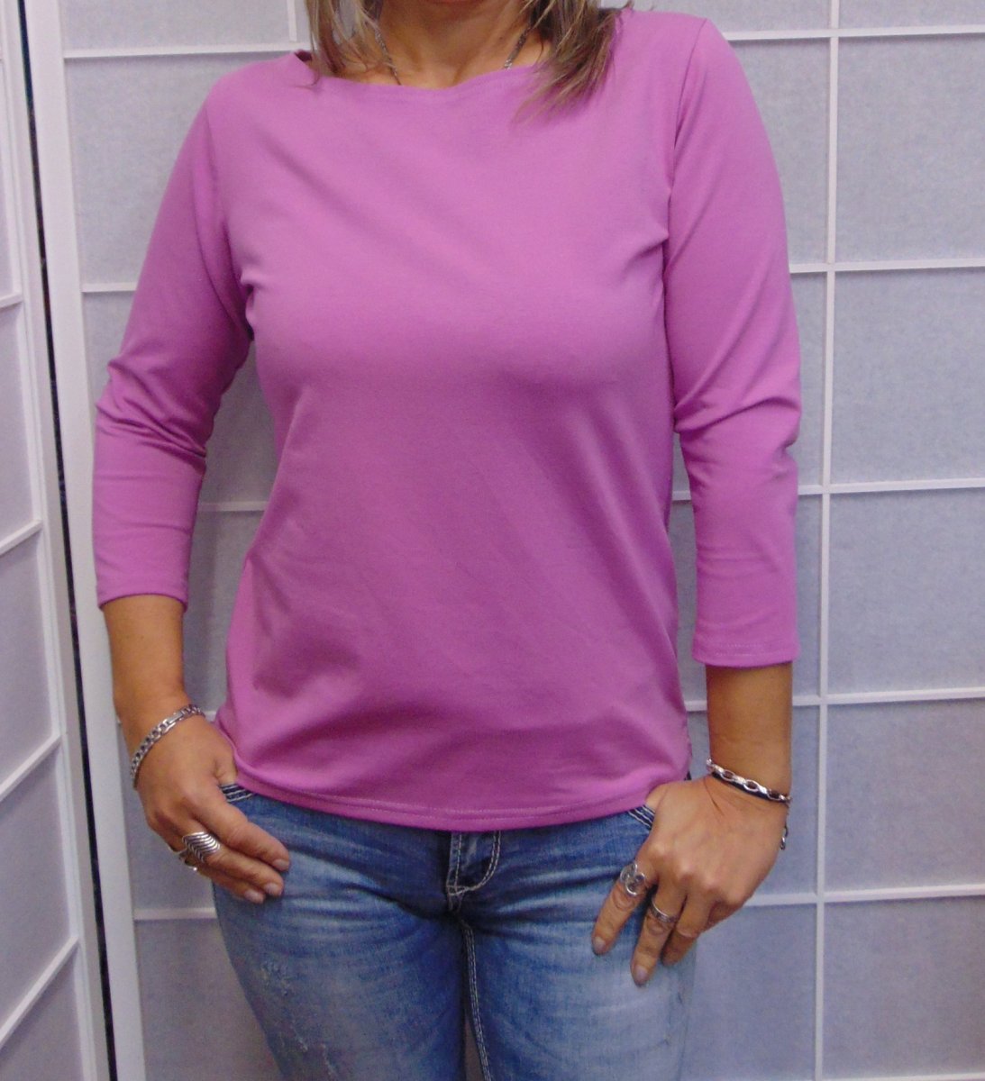 Tričko s 3/4 rukávem - barva šeříková (bavlna)