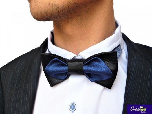 Pánský Motýlek Saténový - černomodrý