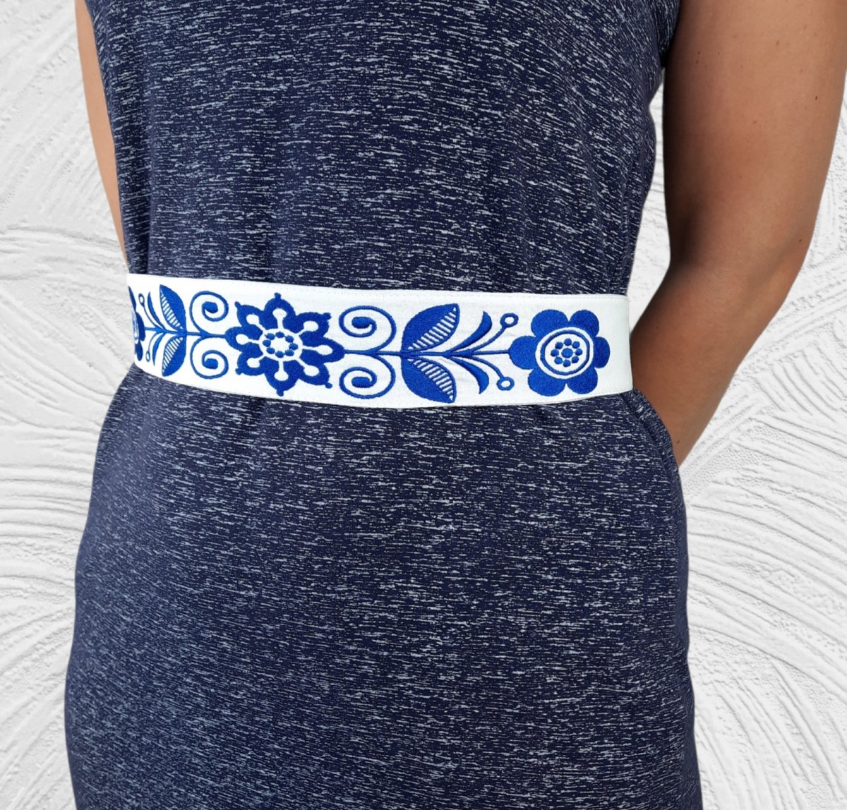 Vyšívaný Dámský Opasek Modrý