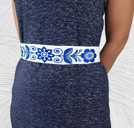 Vyšívaný Dámský Opasek Modrý