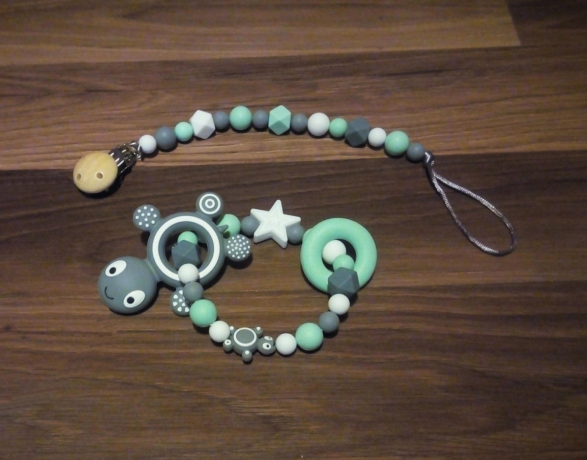 Silikonový klip na dudlík + kousátko mint