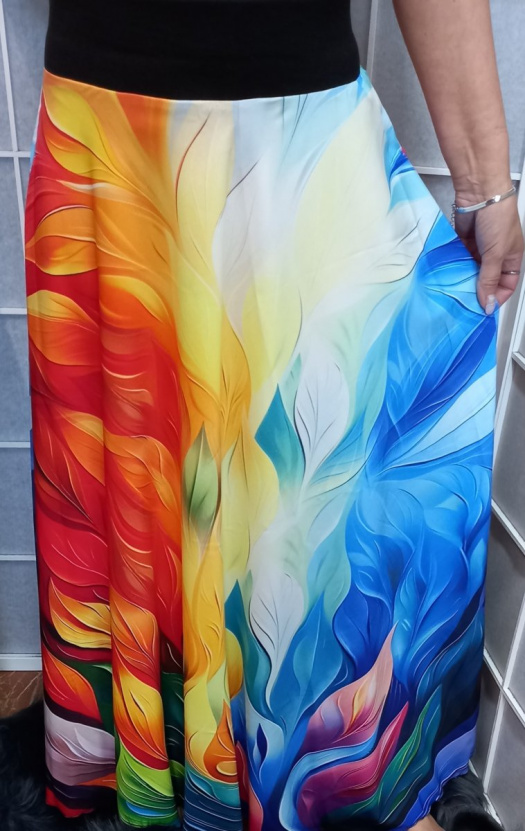 Dlouhá půlkolová sukně - barevné listy (umělé hedvábí)